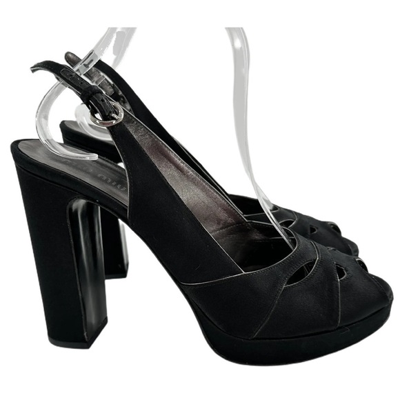 Miu Miu heels 40 black satin sling back chunky platforms vintage y2k formal - Picture 11 of 11
